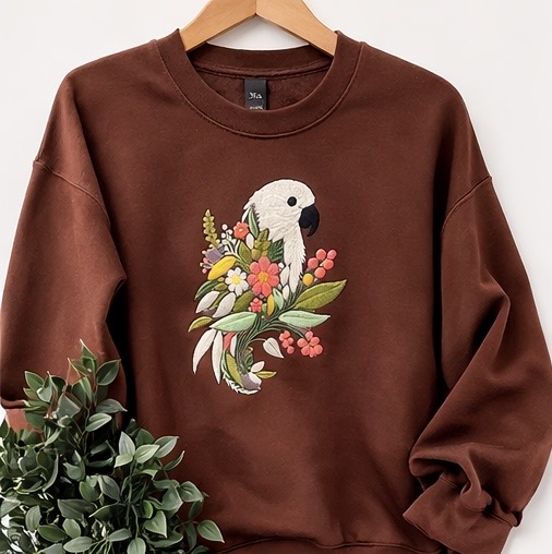 Floral Parrot Embroidered Sweatshirt
